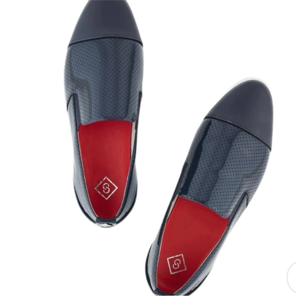 NAVY-BLUE PATENT LEATHER SLIP-ON SNEAKER WITH CALFSKIN LEATHER TOECAP nwot